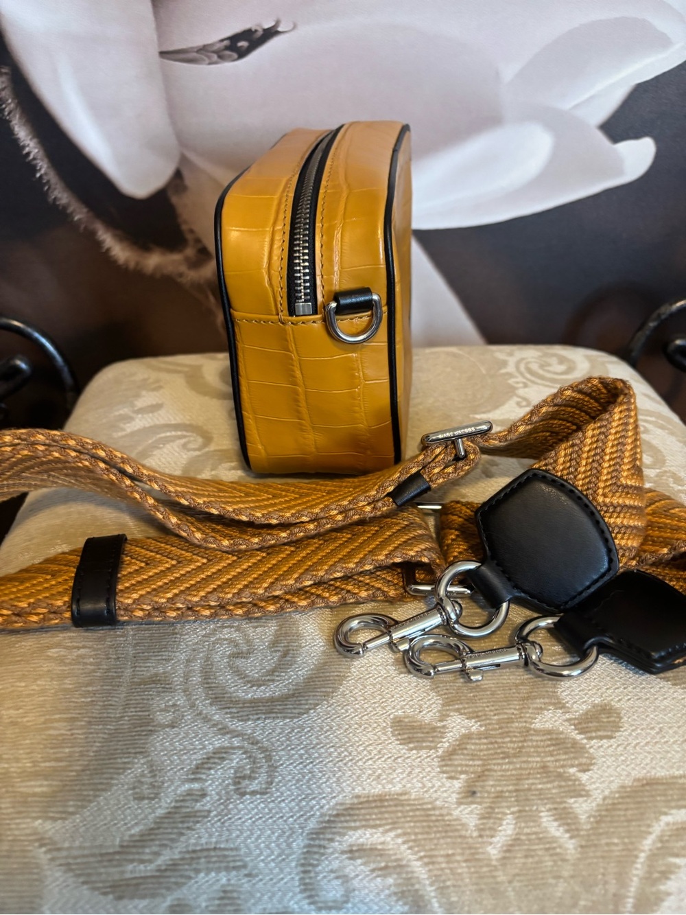 Marc Jacobs Mustard Croc-Embossed Camera Crossbody with Woven Strap - Picture 7 of 10